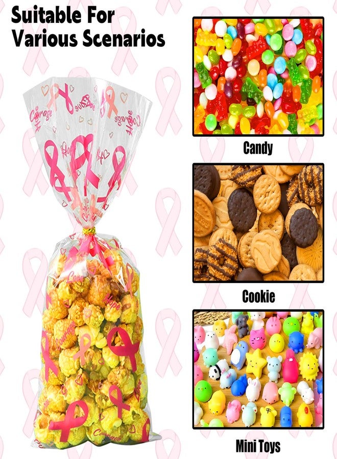 Ysqool Breast Cancer Awareness Cellophane Bags, 50 Pack Pink Ribbon Clear Treat Bags 4.9 x 10.8 In OPP Self-Sealing Gift Bags for Party Favors Cookies Candy Fundraising Events - Image 3
